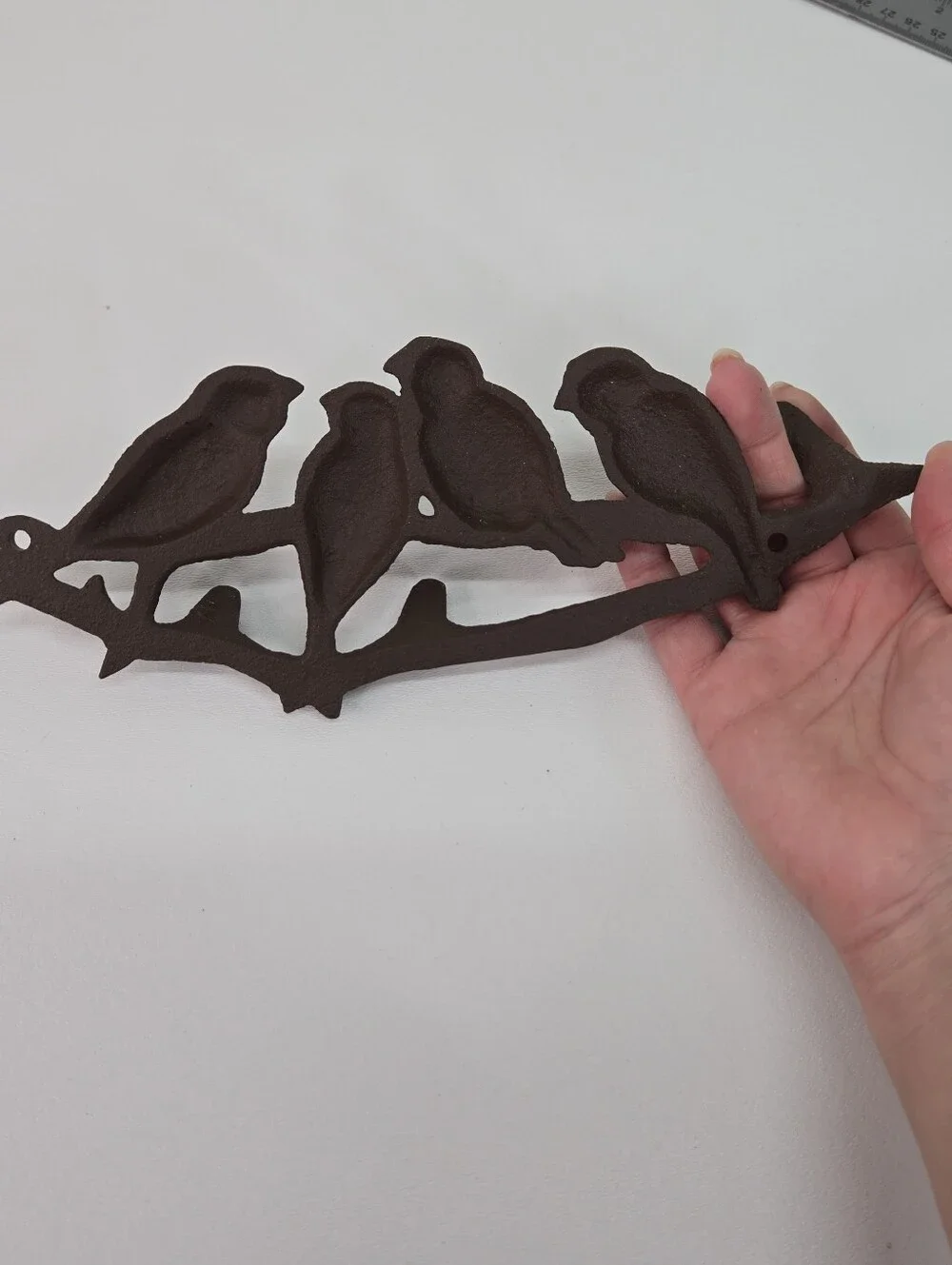 VTG Cast Iron 4 Birds Tree Branch Wall Hook‎ Key Coat Hanger Cottagecore Rustic